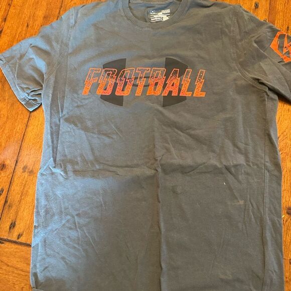 Under Armour Charcoal and Orange Football Tee - Picture 1 of 3